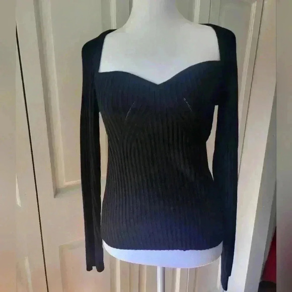 Asos Design Black Sweatheart Shirt Sz 8 Ribbed Knit - Picture 1 of 6